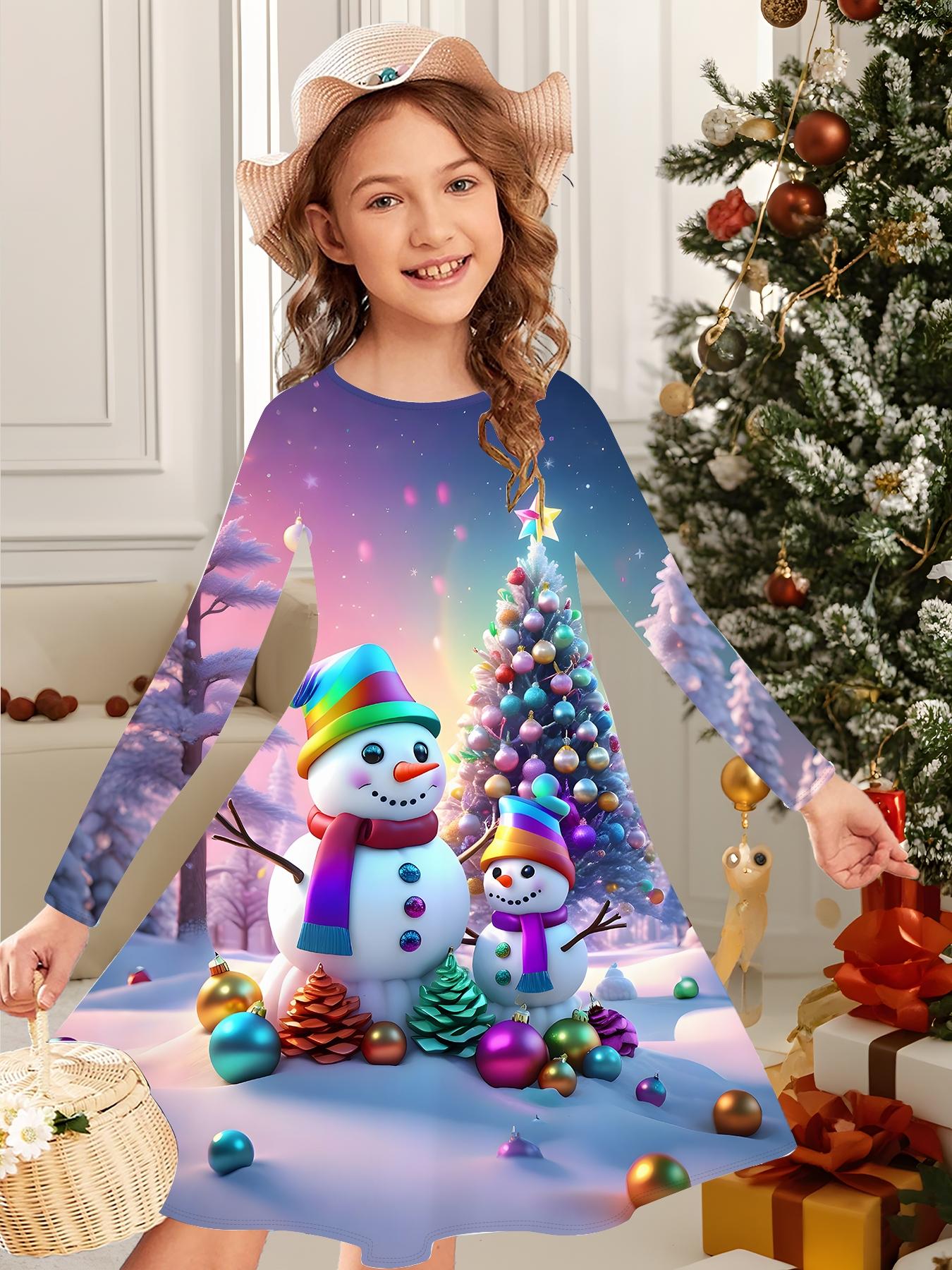 

Модное осенне-зимнее платье для девочек, 3D Рождественский принт, Круглый вырез, Длинное детское платье-футболка, Повседневное универсальное, Рождественская одежда 170 фиолетовый