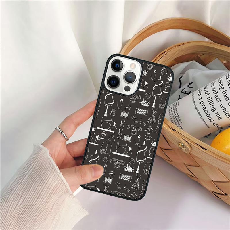 sewing machine tailor elements pattern Phone Case For iPhone 17 Air 16 15 14 11 12 13 Pro MAX Plus coque Cover