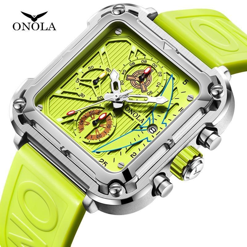 ONOLA Multifunctional Luxury Fashion Quartz Wristwatches for Men Silicone Strap Waterproof Luminous Chronograph Reloj Hombre