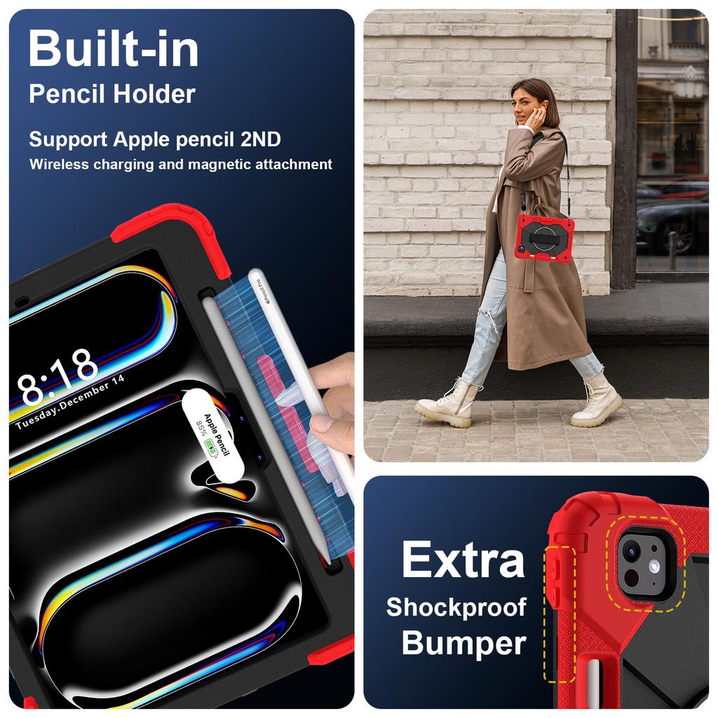 Anti-Slip Stand Case for IPad Pro 11 2025 M5 2024 M4 A3357 A3358 A3359 A2836 A2837 A3006 Rotating Hybrid Cover Shoulder Strap