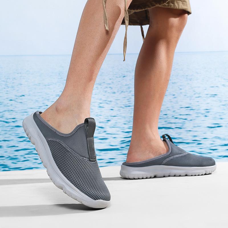 Breathable mesh half tray outer wear thick sole one pedal leisure sports beach shoes couple large size