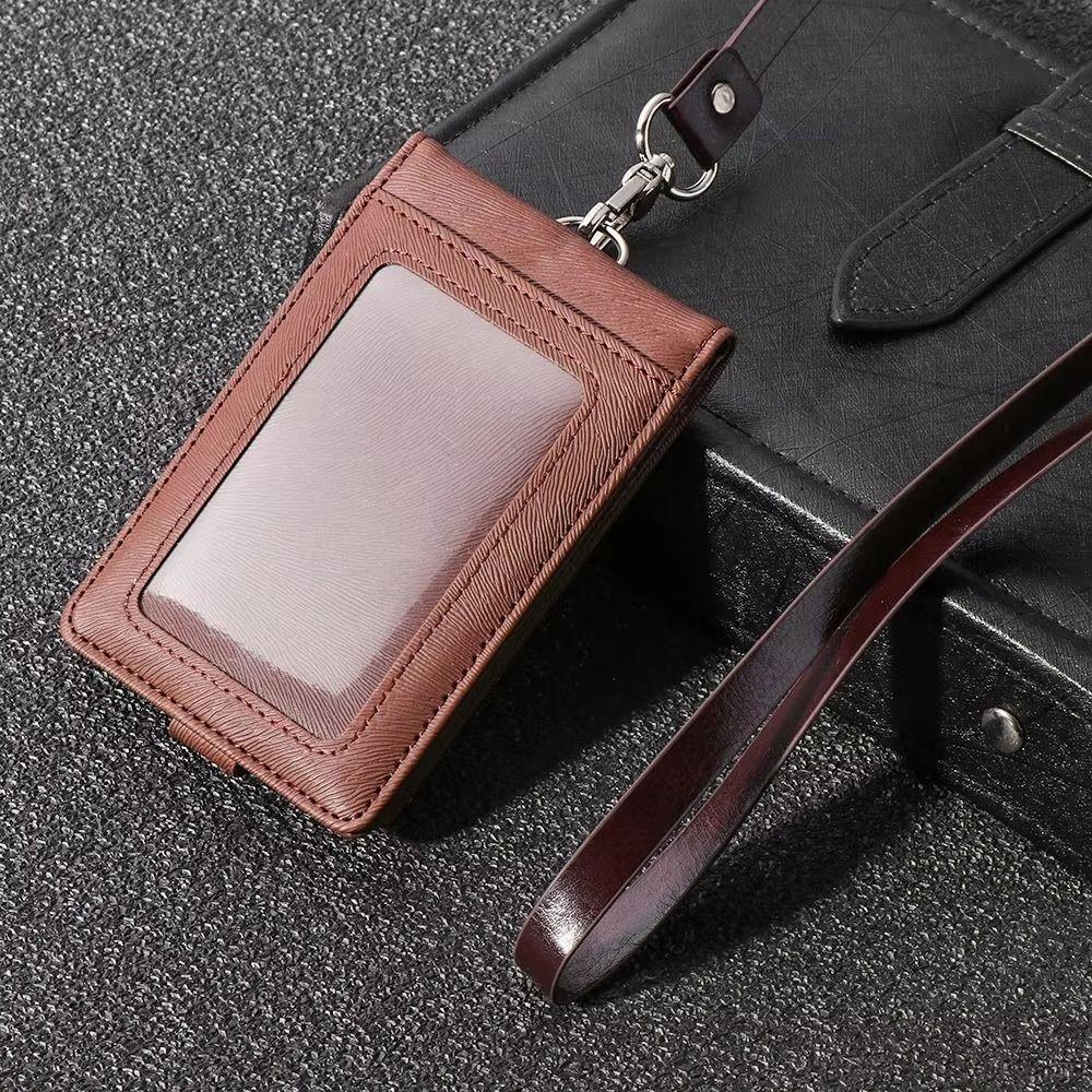 PU Leather Name Badge Holder With Lanyard ID Card Cover Work Card Holders  School Acsesories