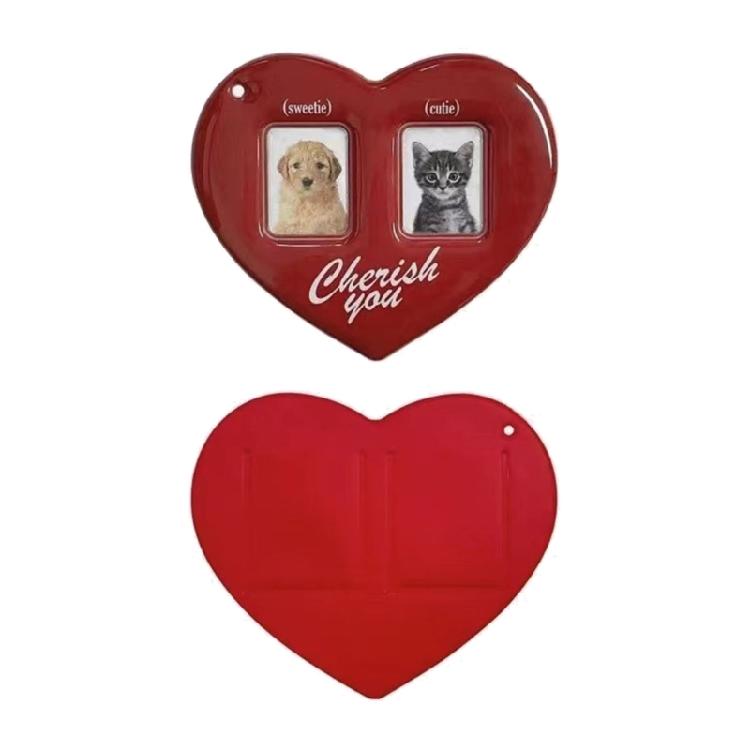 Acrylic Photo Frame Keychain Red Heart Photo Sleeve Backpack Pendant Decoration