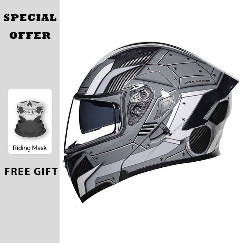 Black Red Motorcycle Helmets DOT Approved Flip Up Moto Helmet Flip Up Full Face Helmet Dual Lens Modular Helmet Factory Price