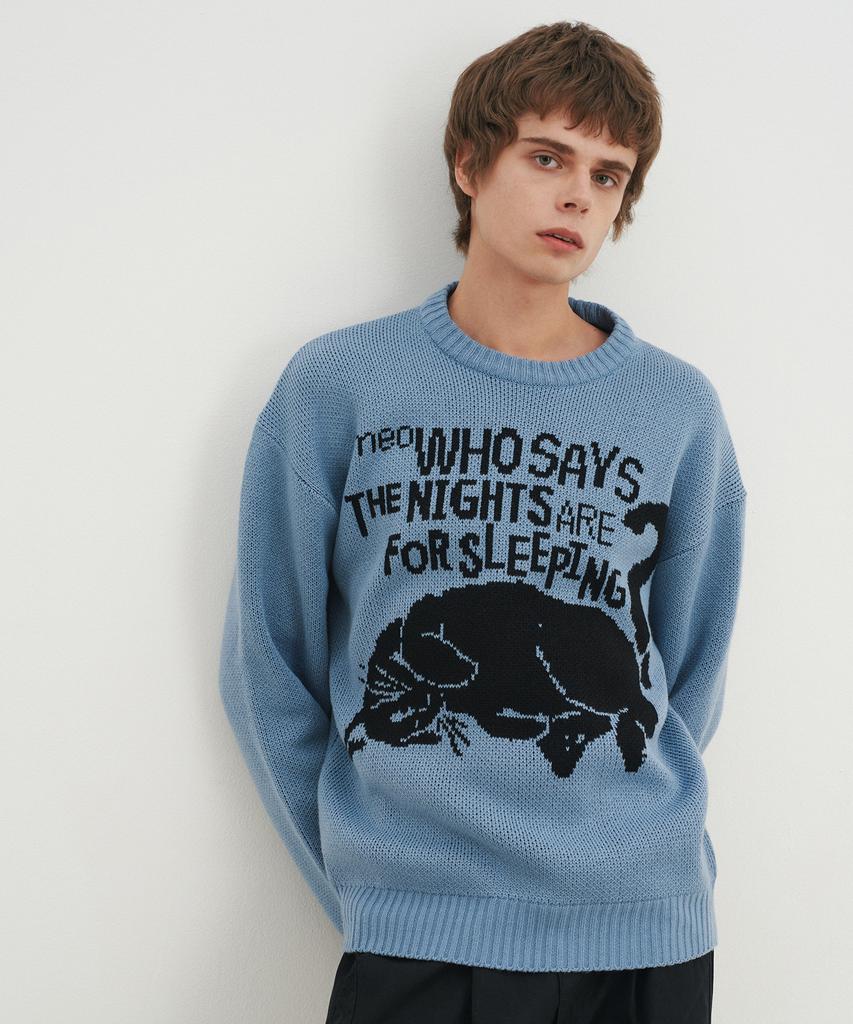 BLOND9 Soft Cat Jacquard Round Knit_Ellisblue