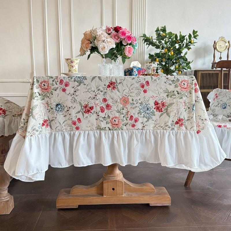 

2025 New Arrival Pastoral Style Table Cloth Home Small Floral For Home Coffee Table Cloth Pleated Lace Dust Towel Fabric Beige Pastoral Flower Same style chair cushion