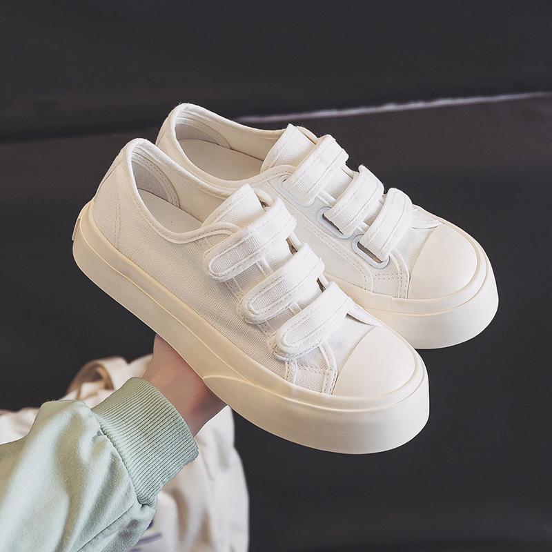 Dámské boty Jarní a podzimní plátěné boty na suchý zip Studentské běžecké bílé boty Pohodlné ležérní boty