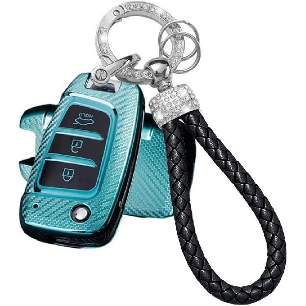 Key Fob Cover Case Compatible with Hyundai Venue Accent Kona SE Santa Fe Palisade Key Shell Protector with Bling Keychain 3 Button B Red