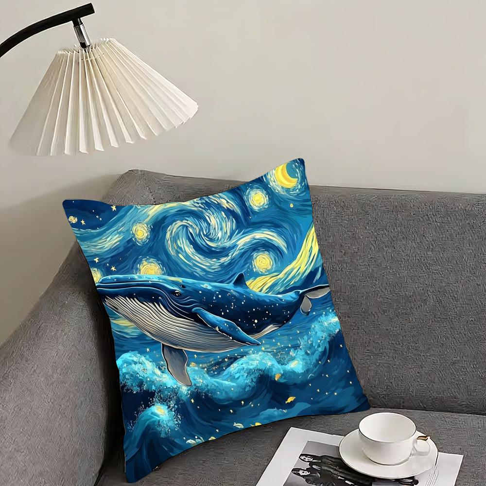 Whale Fashion Cushion Cover Pillowcase Ultra Soft Skin Friendly Fabric Cloud Like Comfort Concealed Zipper