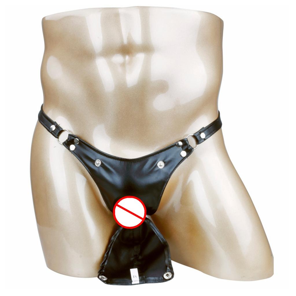 Lingerie Sexy en Faux Cuir pour Homme Poche Bulge String Culottes Slips à Boucle String Jockstrap Sous-vêtements Gay pour Homme