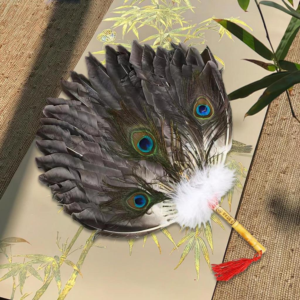 Chinese Zhuge Liang Feather Fan, Feather Handheld Fan Decor, Decorative Versatile Men Portable Chinese Summer Fan for Dance