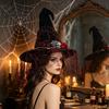 Party Favors for Festivals Punk Skeleton Hand Witch Hat with Spider And Veil, Black Large Stylish Headwear Wizard Costume Accessory Adults, Carnival,