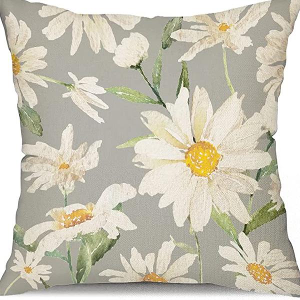 Small Daisy Flower Pillowcase New Striped Linen Home Fabric Sofa Pillowcase Light Luxury