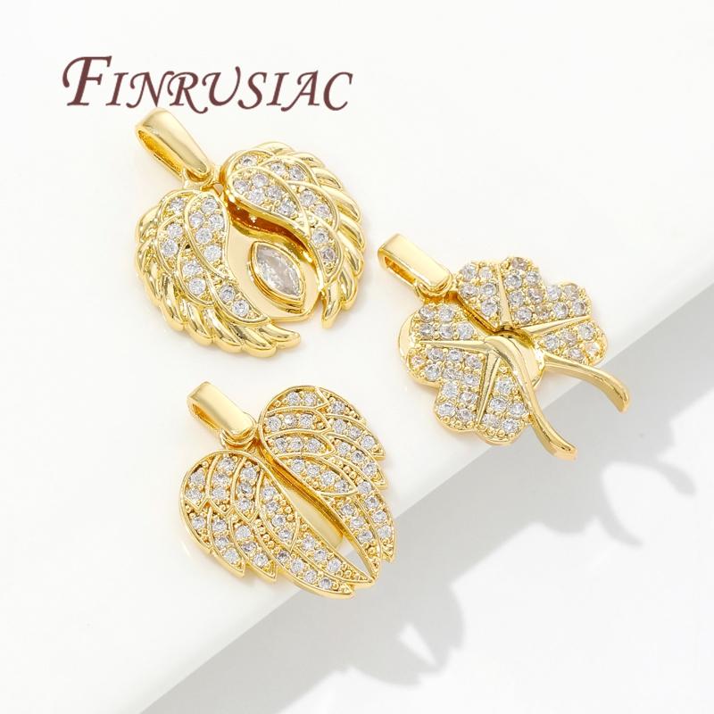 18K Real Gold Plated Charms For Jewelry Necklace Accessories Brass With Zircon Heart Pendants DIY Jewelry Making Supplies