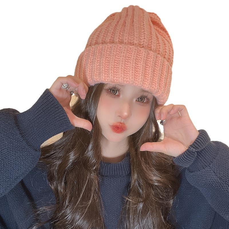 Japanese Autumn and Winter New Korean Version Big Head Wool Hat Showing Face Small Knit Hat Ear Protection and Warmth Fashion Pile Hat Men