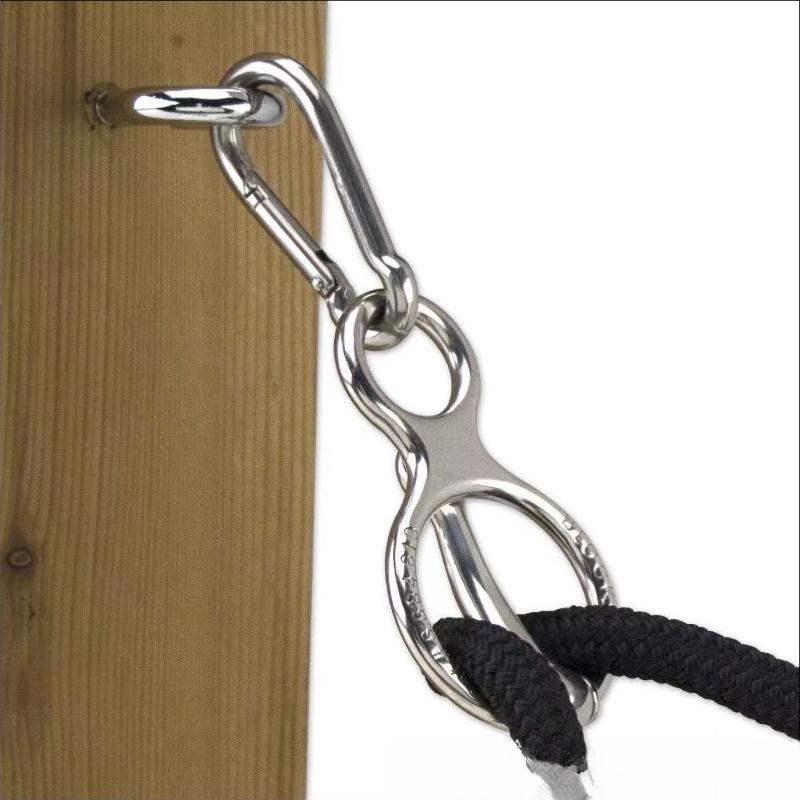 Stainless Steel Horse Tie Ring Set Safety Blocker Tie Ring Carabiner Eye Screw Equestrian Rope Holder Stable Trailer