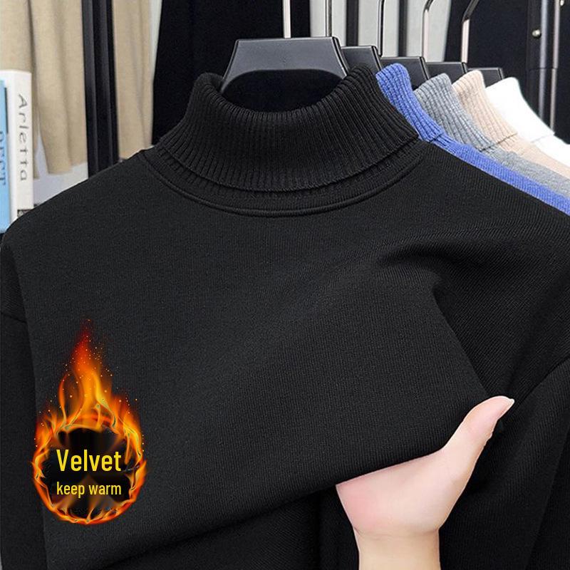 Men's One-Piece High-Neck Fleece Sweater, Autumn & Winter Thickened Warm Wool Knit Base Layer