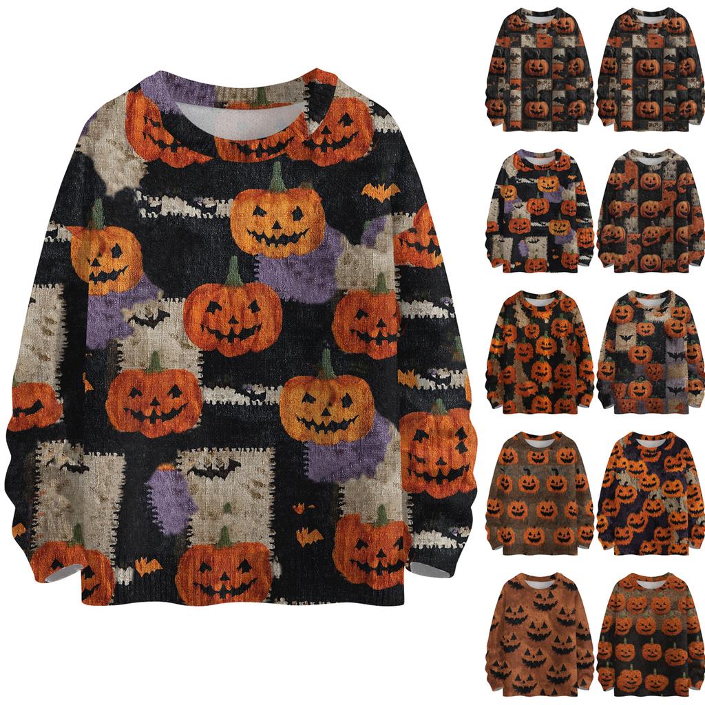 Ladies' Fashionable Casual Long Sleeved Christmas Printed Round Neck Knitted Yarn