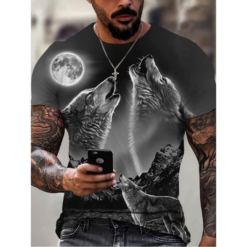 T-Shirt Man New Wolf 3D Printed Short Sleeve Summer Fashion Outdoor Street Style Design Tops Large Size Loose Men's T-Shirt