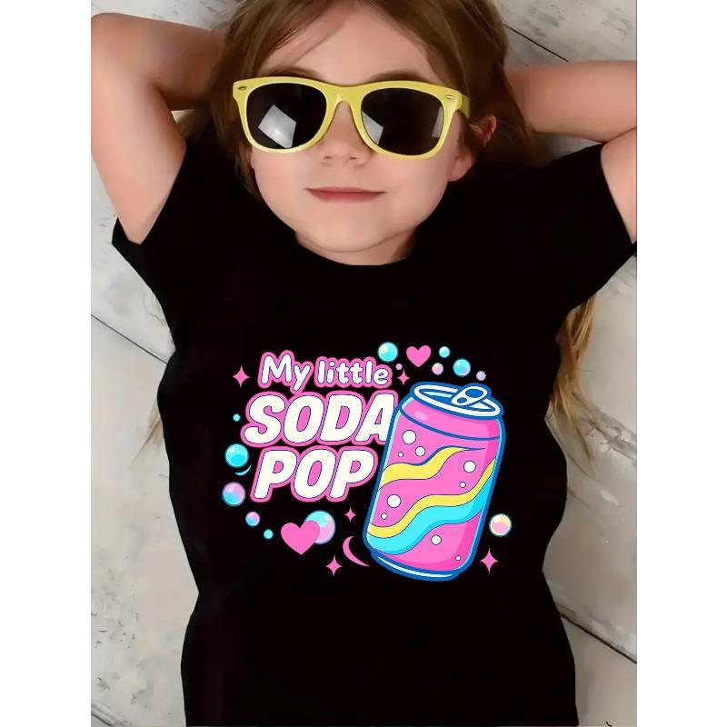 

European Size Girls Round Neck Short Sleeved T Shirt with Cartoon Like Patterns of Little Beans 98cm чёрный