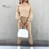 Solid Color 2 Pcs/Set Women Tracksuit Loose Half Turtleneck Casual Elastic Waist Keep Warm Drawstring Sportwear Sweatshirt Sweatpants Suit