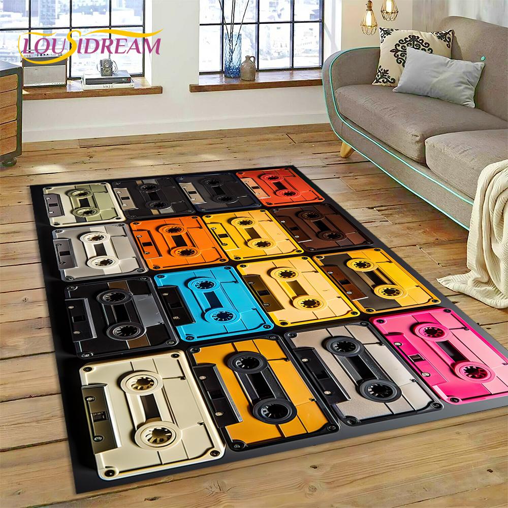 Alfombra con grabadora de casete de música 3D, instrumento de CD retro, para dormitorio, sala de estar, decoración del sofá del hogar, alfombra de suelo para decoración infantil