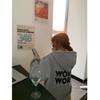 68223 Korean Fleece-Lined Letter Hoodie - Loose Fit Long Sleeve Pullover Jacket, 250g