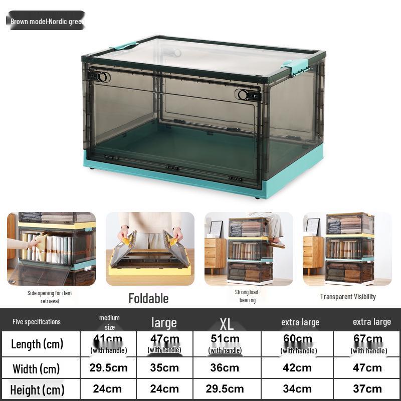 

Портативный прозрачный пластиковый ящик для хранения одежды и игрушек, складной органайзер для ящика шкафа 120L Jumbo [67x47x37]