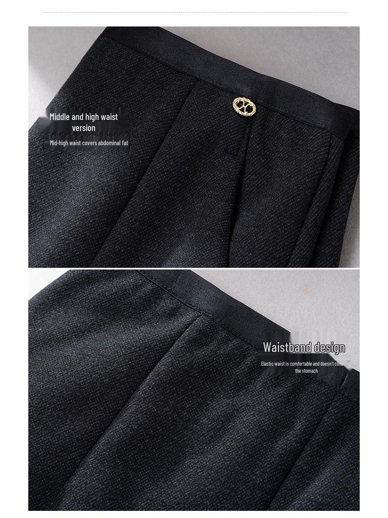 Women's High-Waisted Tweed Midi Skirt - Winter 2025 Slim Fit with Back Slit