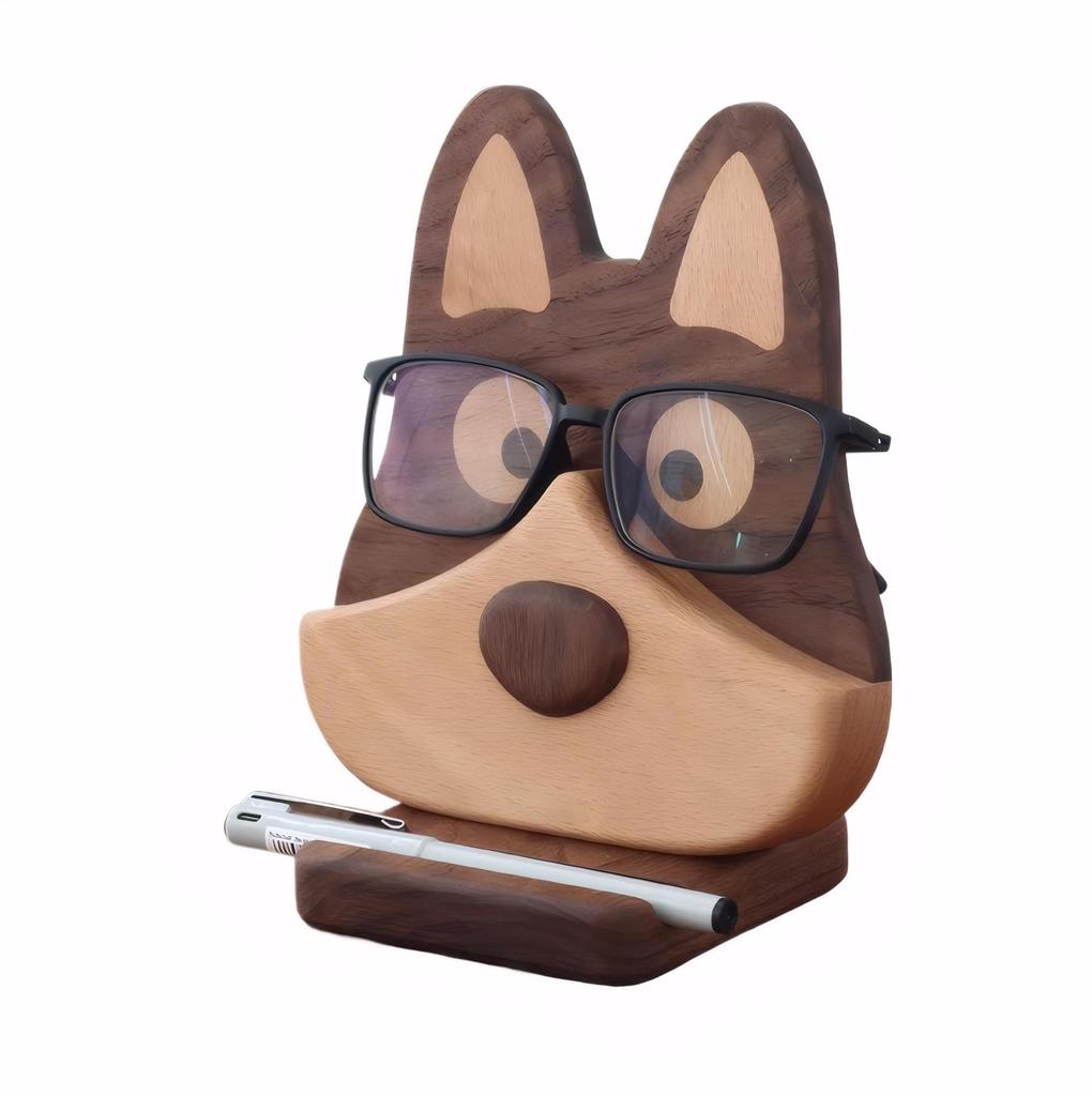 Sakulaya Glasses Jewelry Smartphone Accessory Glasses For Walnut Material Stand, Tabletop, Wooden, Dog-Shaped Design, Storage, Stand, Storage, Hanger,