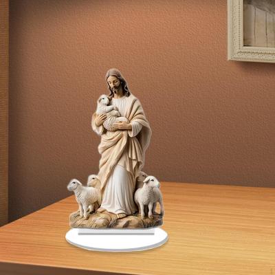 Acrylic Jesus and Lambs Scene Table Sign 10.5x18cm Versatile with Bracket Decorative Religious