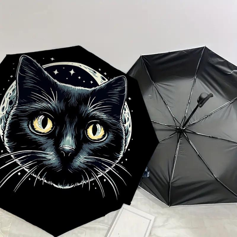 Starry Night Cat Moonlight Adventure Umbrella: Automatic Opening & Closing, Outdoor Travel Companion, Lightweight and Durable