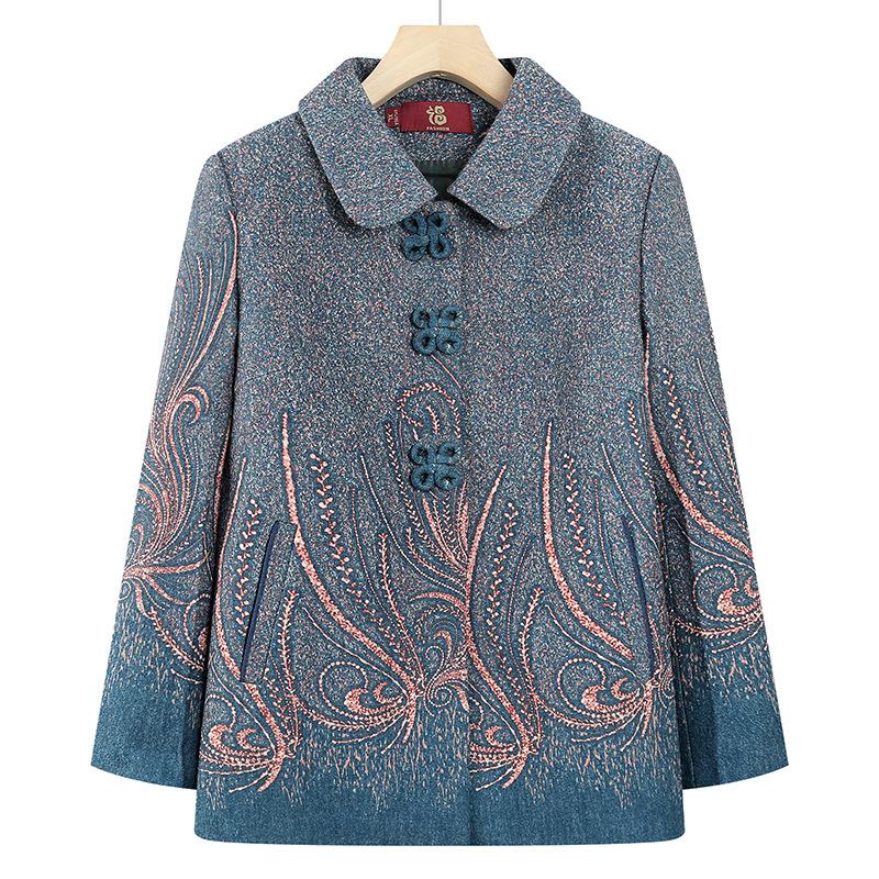 Coat new women s clothing autumn clothing lapel top old lady clothes 5XL (recommended 145-80 kg) синий