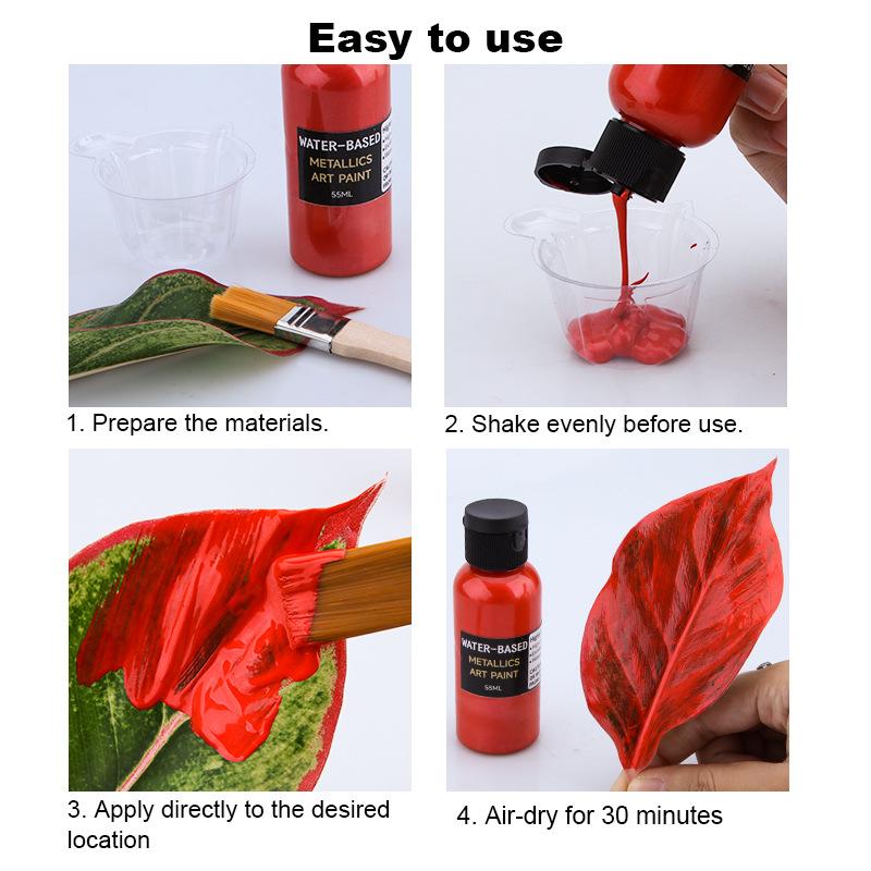 12-Color Water-Based Metallic Paint 55ml Rustproof Fade-Resistant Pigment for DIY Crafts Metal Surfaces