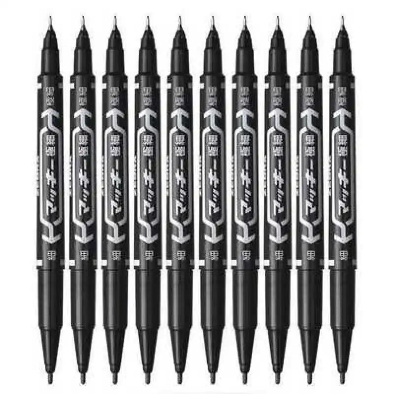 9pcs/set Twin Tip Permanent Art Marker Pen Double Headed Oily Waterproof Ink  Black Blue Red 0.5mm 1mm Drawing Logistics Glass