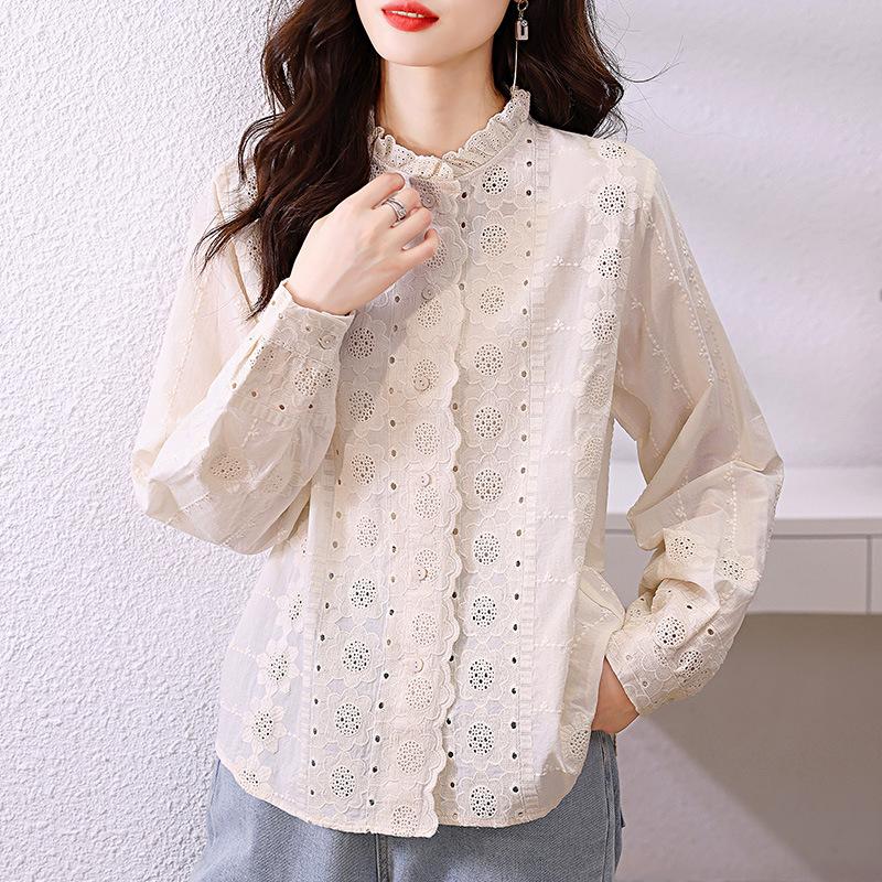

Long Sleeve Shirt Women s Spring New Embroidered Flower Top XXL білий