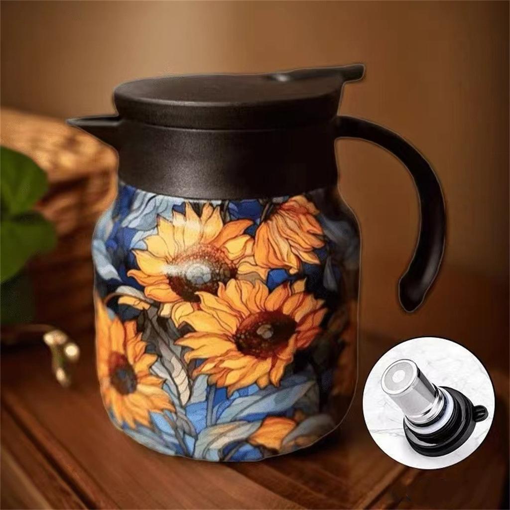 800ml Retro Floral Kitchen Tea Kettle Stainless Steel Hot coffee Pot Insulated Teapot Infuser Thermal Insulation Pots for Home