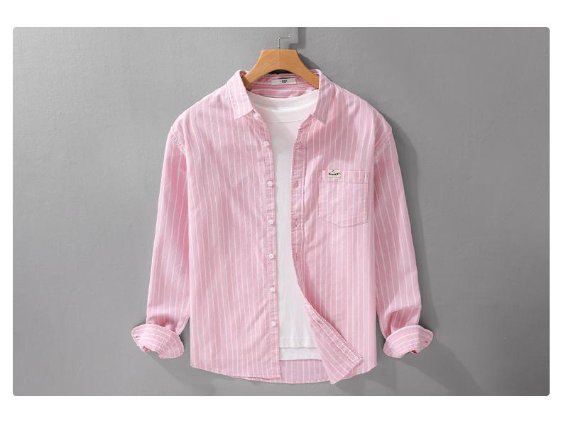 Men's Japanese Striped Cotton Shirt: High-End, Versatile, Long Sleeve for Spring