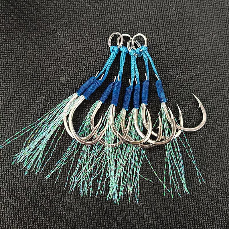 Metal Jig Double Hooks High Carbon Steel High Tensile Force Metal Jig Tail Assist Hooks Antirust With Barbs