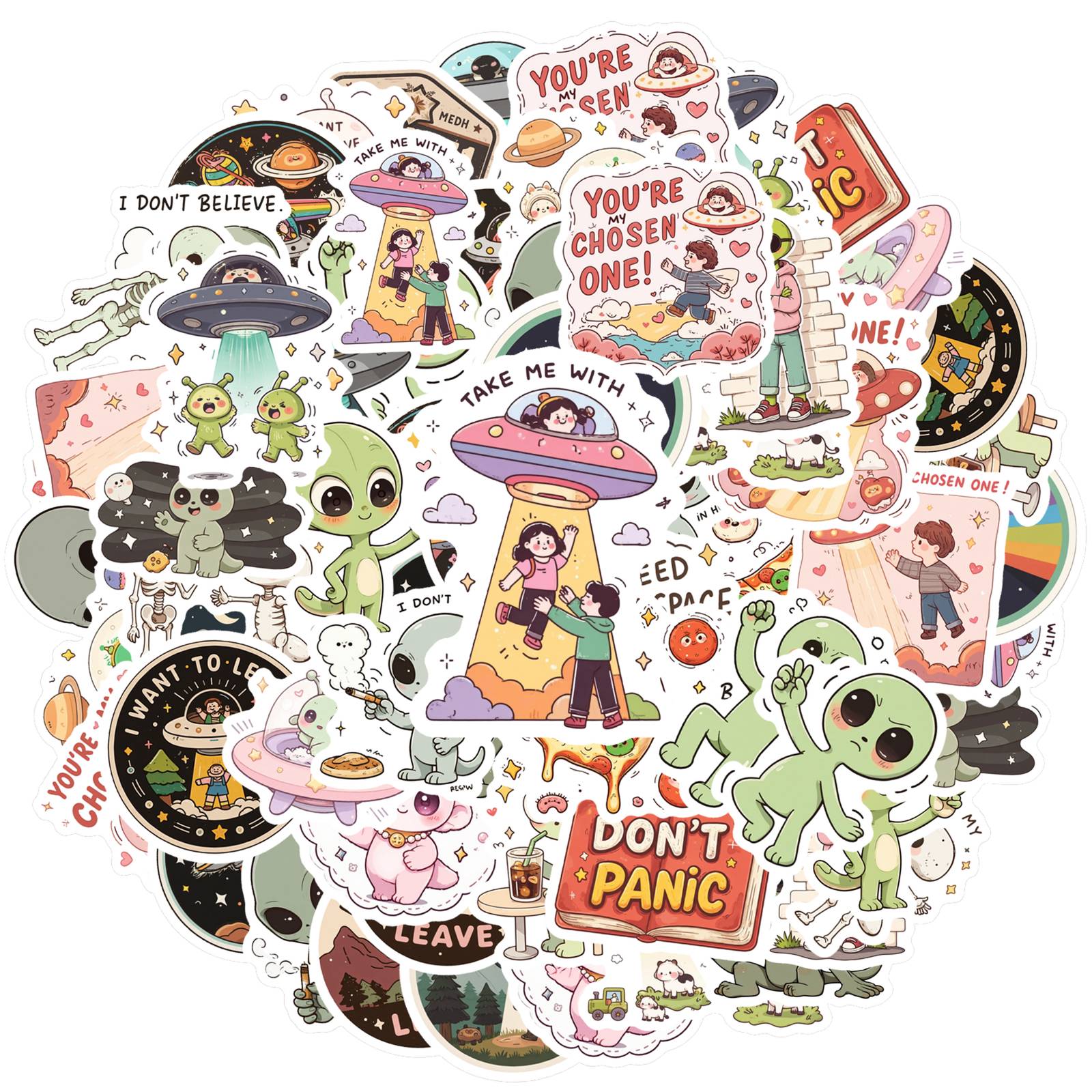 35pcs Fun Aliens Stickers Playful Space Stickers Alien Stickers For Guitar DIY Skateboard Laptop Luggage Decor Guitar