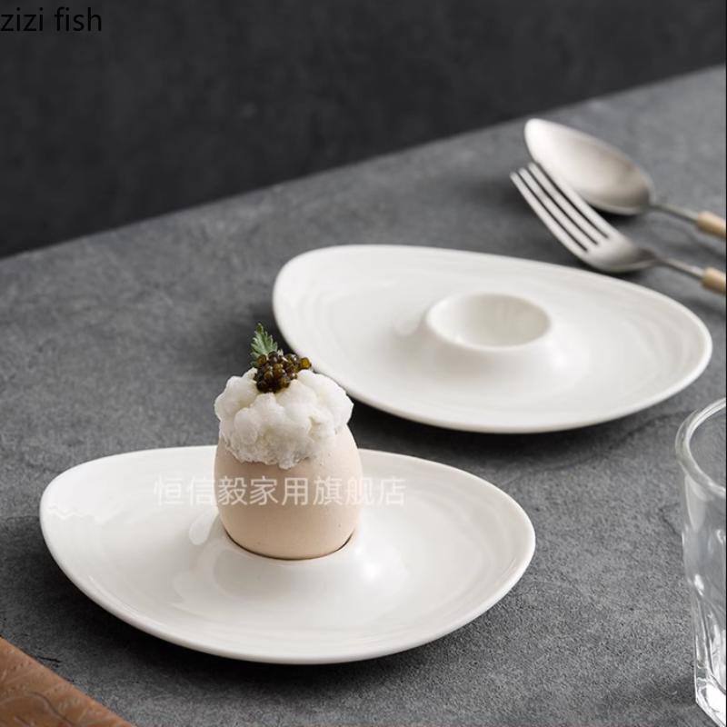 White Ceramic Egg Tray Irregular Egg Tray Cup Egg Rack Dessert Plate Dining Plate Breakfast Bowl Dim Sum Dish Fruit Bowl Tray