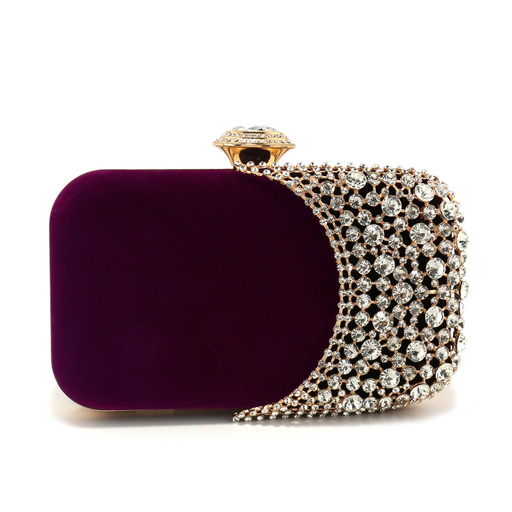 Hollow Design Women Evening Bags Velvet Glitter Fashion Ladies Wedding Party Clutch Bags Shoulder Chain Diamonds Handbags