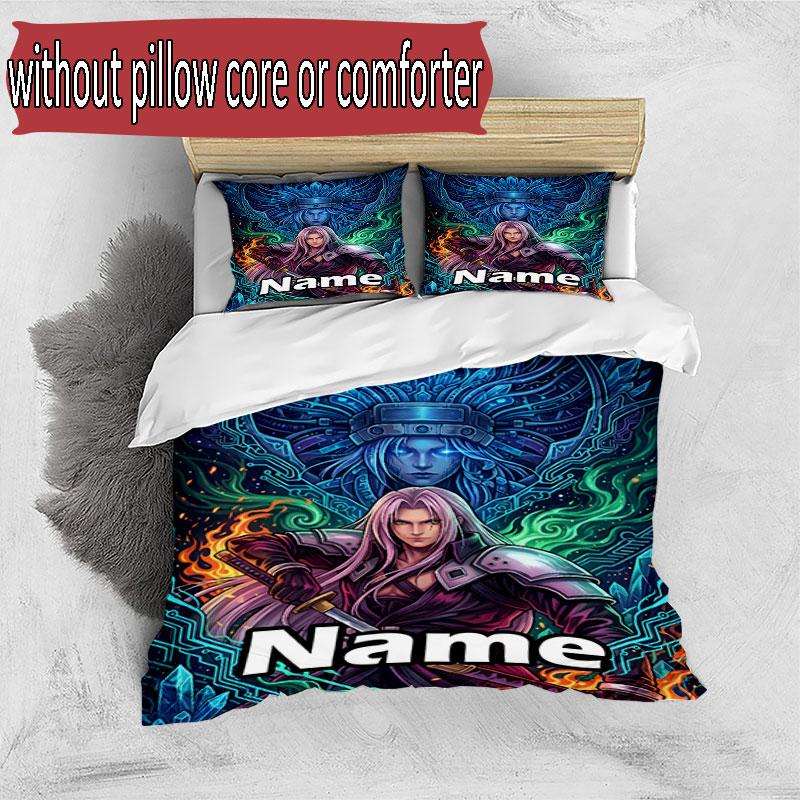3pcs Duvet Cover Set (1*Duvet Cover + 2*Pillowcase, Without Core), Custom Name Final Fantasy Pattern Bedding Set, Home Bedroom Decor Gift