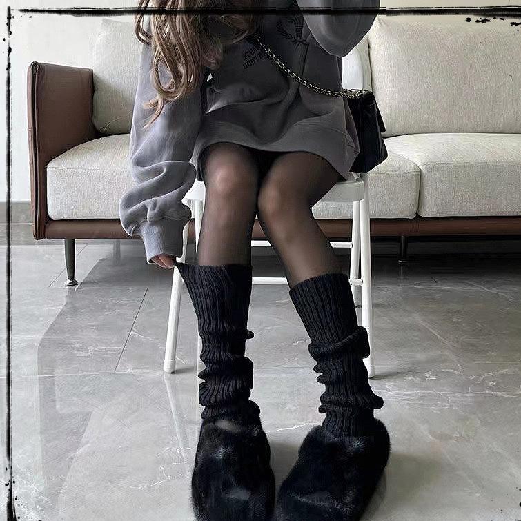 Y2K Полосатые вязаные гетры Расклешенные широкие носки Лолита Сморщенные носки High Weave, High Density