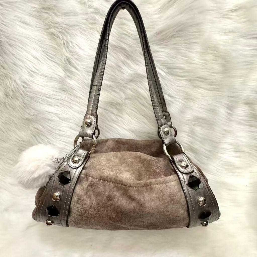 Y2k Punk Style Shoulder Bag Vintage Patchwork Large-capacity Underarm Bag Rivet Diamond Decor Women's Fashion Commuter Handbag