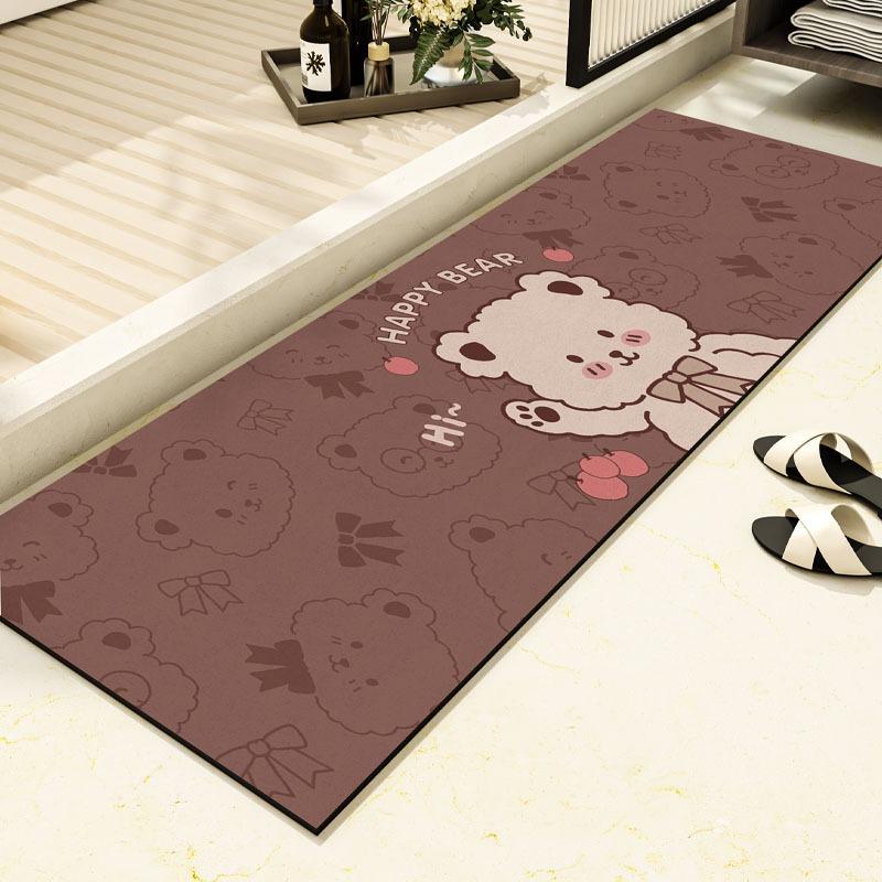 Bathroom Carpet Non-slip Water Absorption Dirt Resistant Floor Mat Cute Panda Black Rug Long Strip Home Decoration Foot Mats