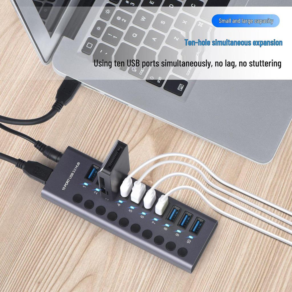 10-Port USB 3.0 Hub with Independent Switches and High Current Expansion Dock
