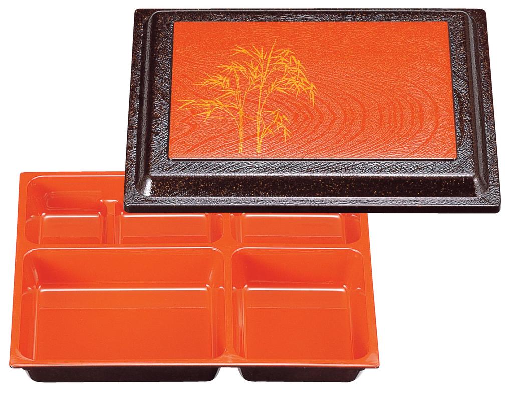 Wakaizumi Lacquerware Rectangular Wood Grain Bento Pearl Bamboo Forest Design with Vermilion 9-inch Box, Interior, 1-416-5