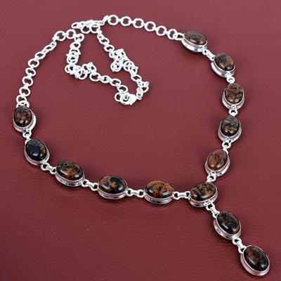 Mahogany Obsidian Necklace Natural Gemstone Jewelry 925 Sterling Silver Necklace Adjustable Chain Necklace Handmade Necklace Gifts for Wife