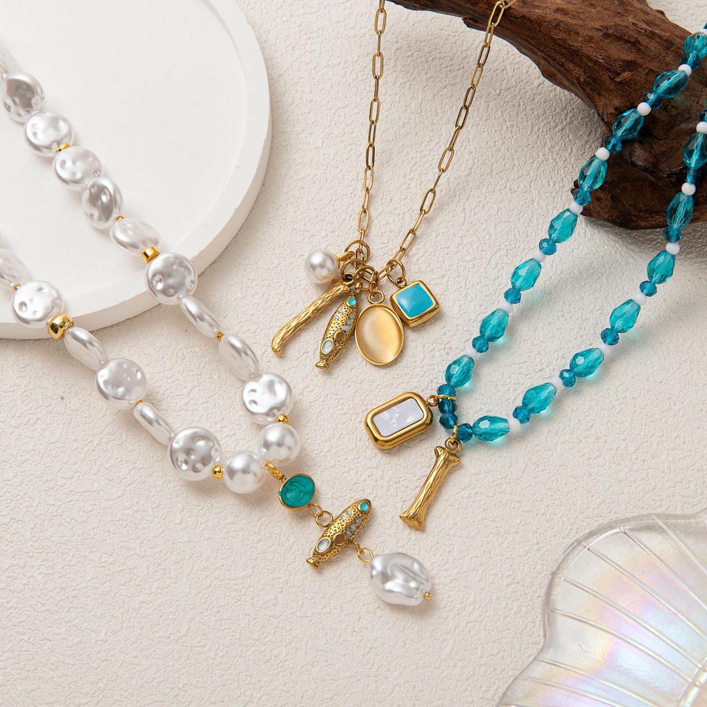 Summer Beach Series Small Fish Pearl Pendant Necklace Earrings Ocean Natural Pearl Baroque Collarbone Chain
